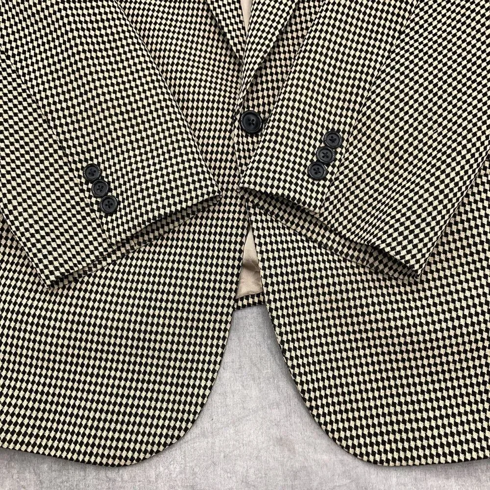 Christian St John Tallia Uomo  Blazer Men 46R Black Beige Diamond Jacket USA VTG